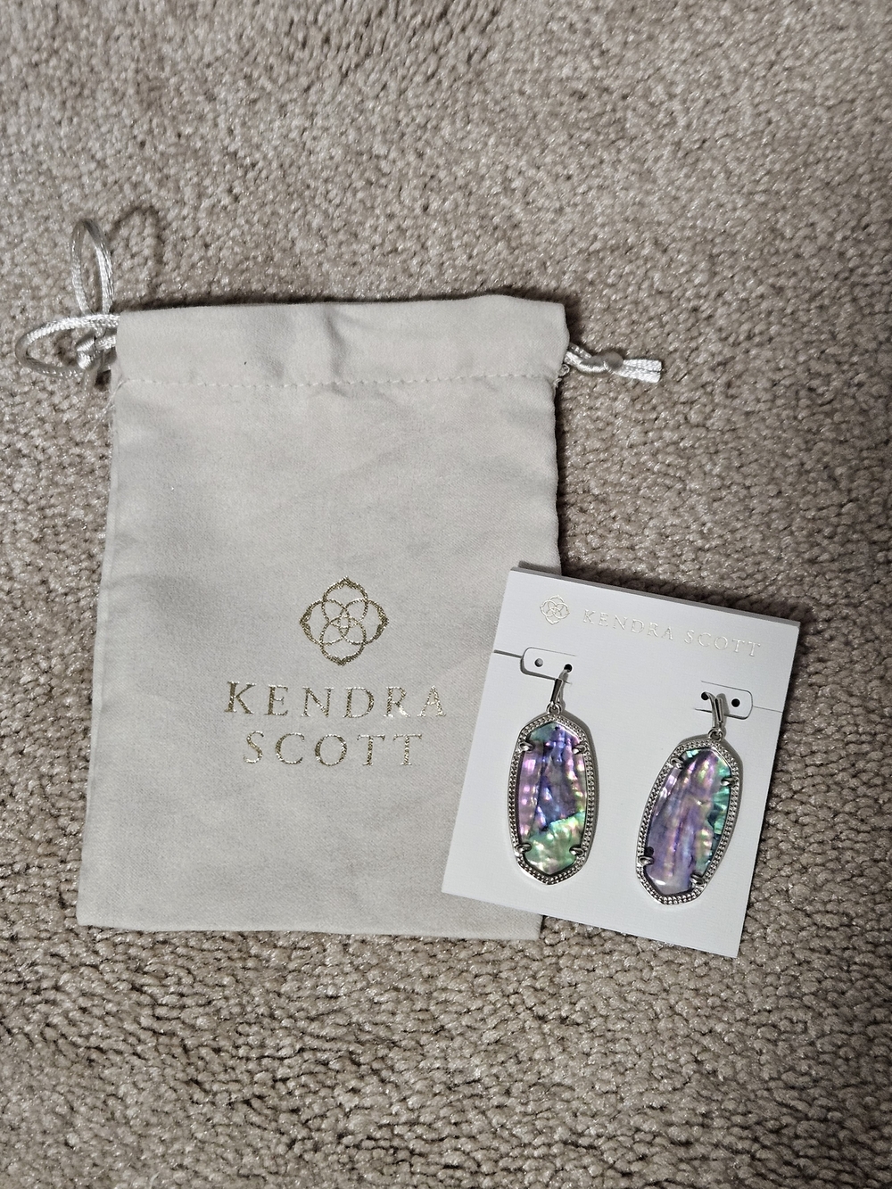 Kendra Scott Iridescent Purple Green Abalone Drop Earrings